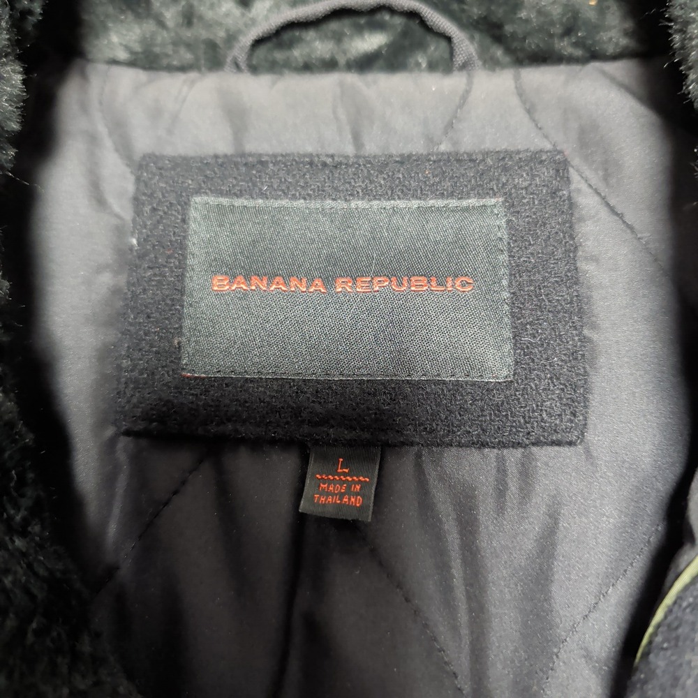Vintage Banana Republic Mens L Black Wool Blend Quilt Lined Jacket Mid Length - Picture 2 of 7